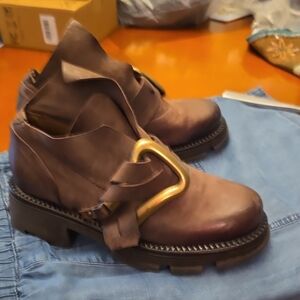 A.S.98 Brown Ankle Boots with Gold Accent